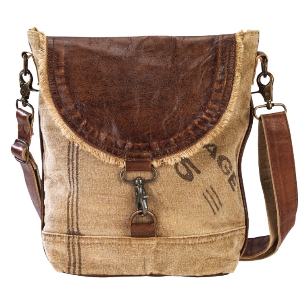 NEW Leather Flap Canvas Shoulder Bag